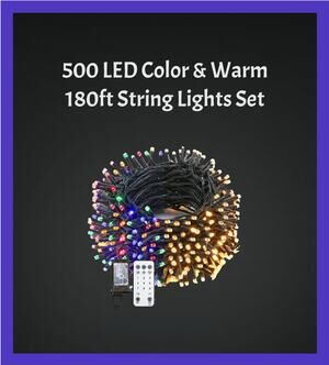 500 LED Lights 11 Modes Warm and Multi-Color 180ft Strand with Remote Timer